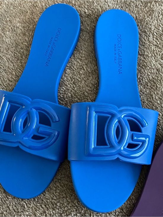 Dolce & Gabbana Shoes - Dolce & Gabbana Bright Blue DG Logo Slide Sandals